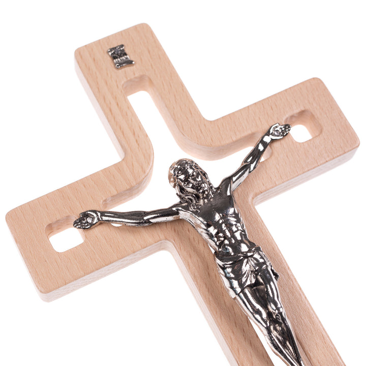 Croix suspendue en bois moderne avec pasion naturel 25x16x1.6cm