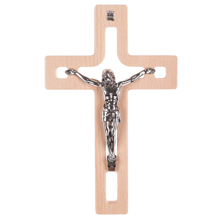 Croix suspendue en bois moderne avec pasion naturel 25x16x1.6cm