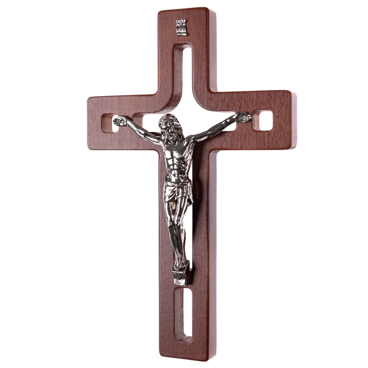 Croix en bois suspendue moderne avec une croix rayée marron 30x18x1.8cm