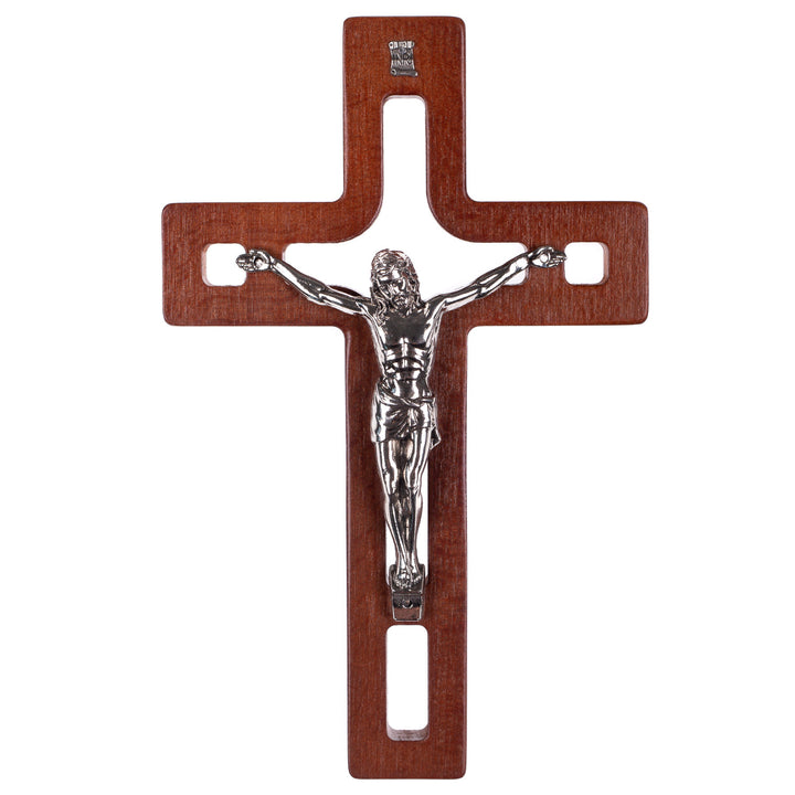 Croix en bois suspendue moderne avec une croix rayée marron 30x18x1.8cm