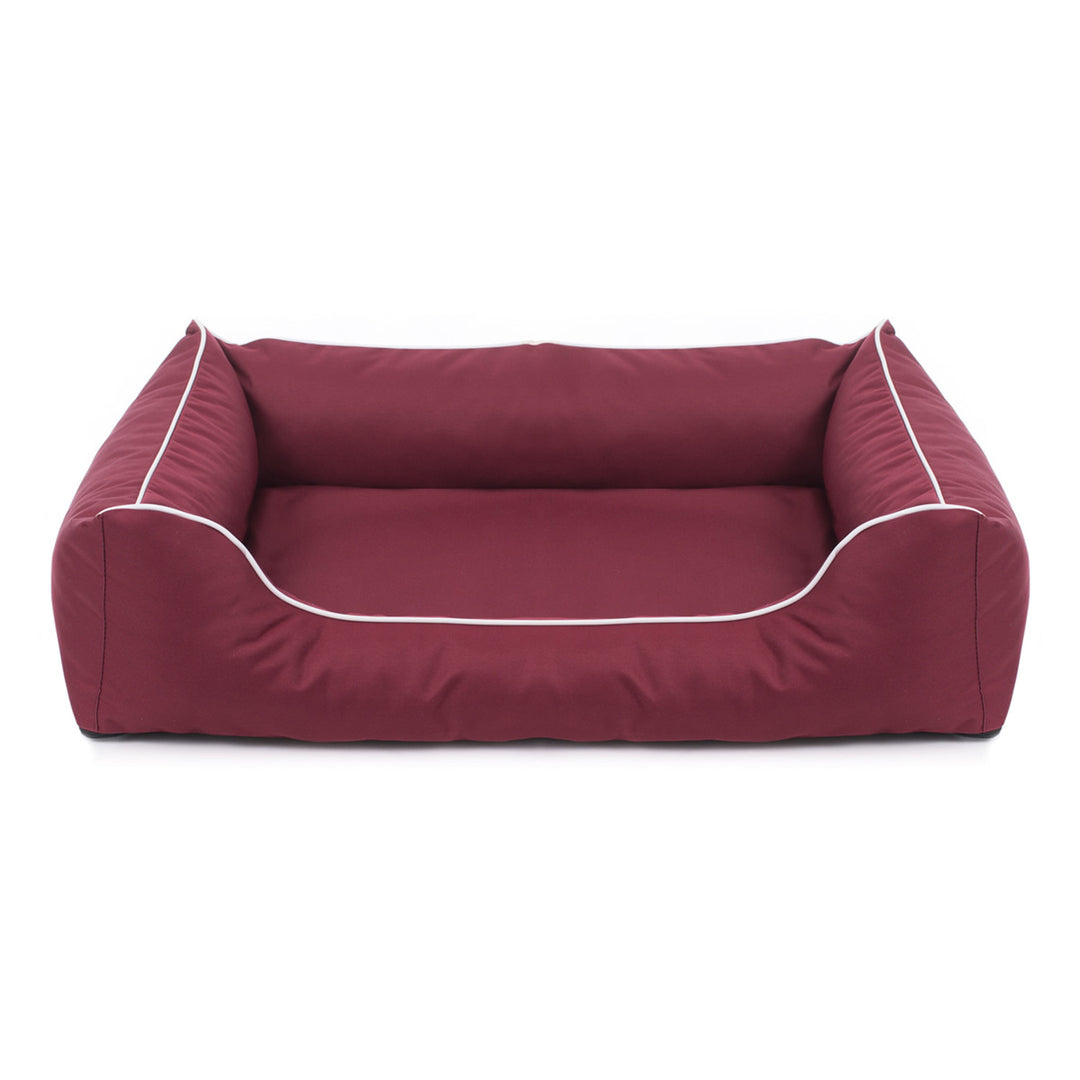 Lit pour chien Valencia Orthopedic Sofa en bordeaux avec bordure blanche 80x60 cm