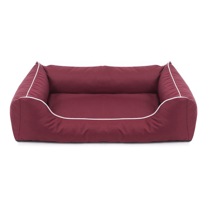 Lit pour chien Valencia Orthopedic Sofa en bordeaux avec bordure blanche 80x60 cm
