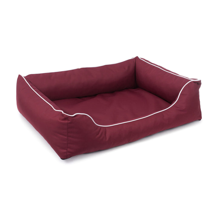 Lit pour chien Valencia Orthopedic Sofa en bordeaux avec bordure blanche 80x60 cm