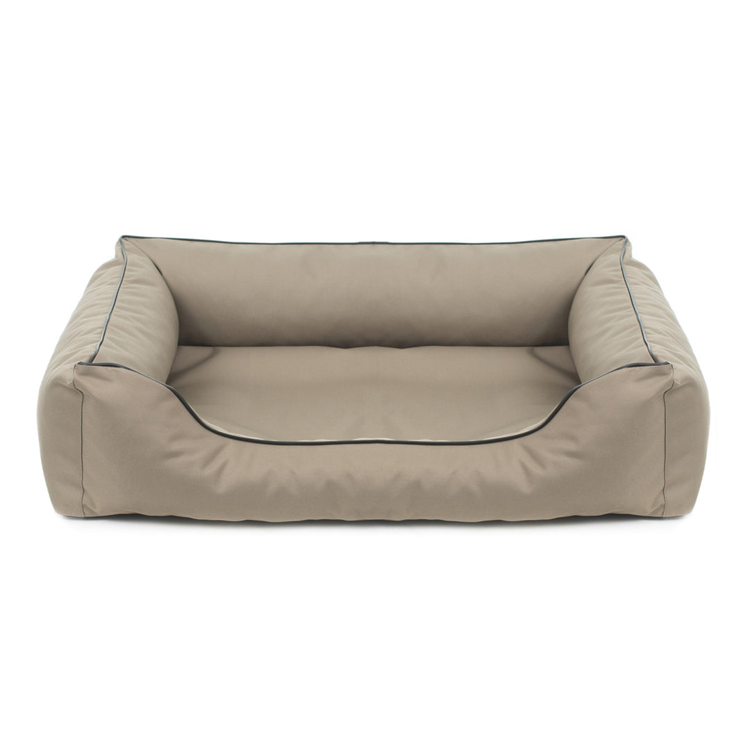 MESTIZO Canapé-lit orthopédique pour chien Valencia en beige avec bordure noire 100 x 75 cm