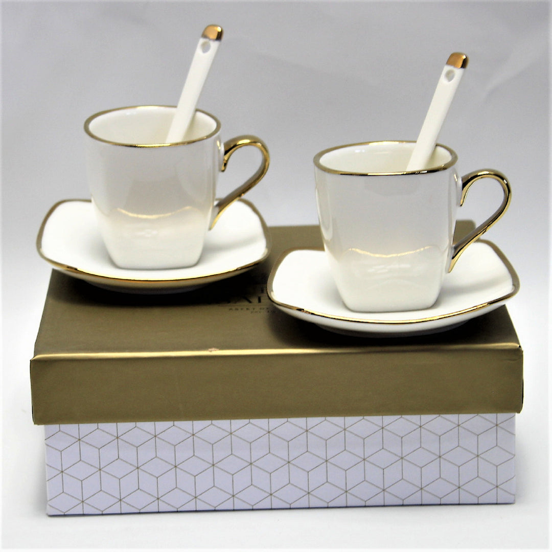 Queen Isabell W23GD06-06464 Service de tasses à expresso en porcelaine avec assiettes