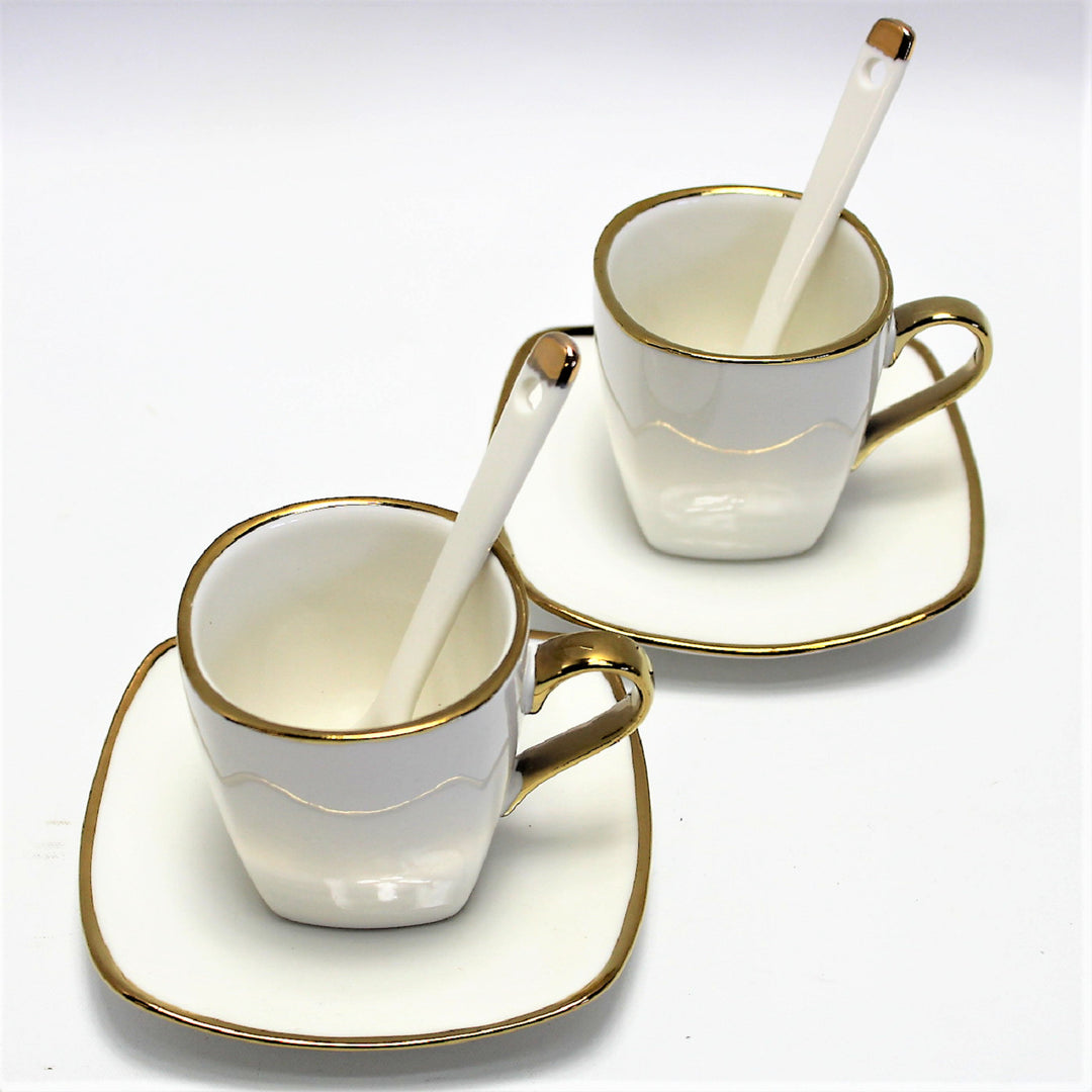 Queen Isabell W23GD06-06464 Service de tasses à expresso en porcelaine avec assiettes