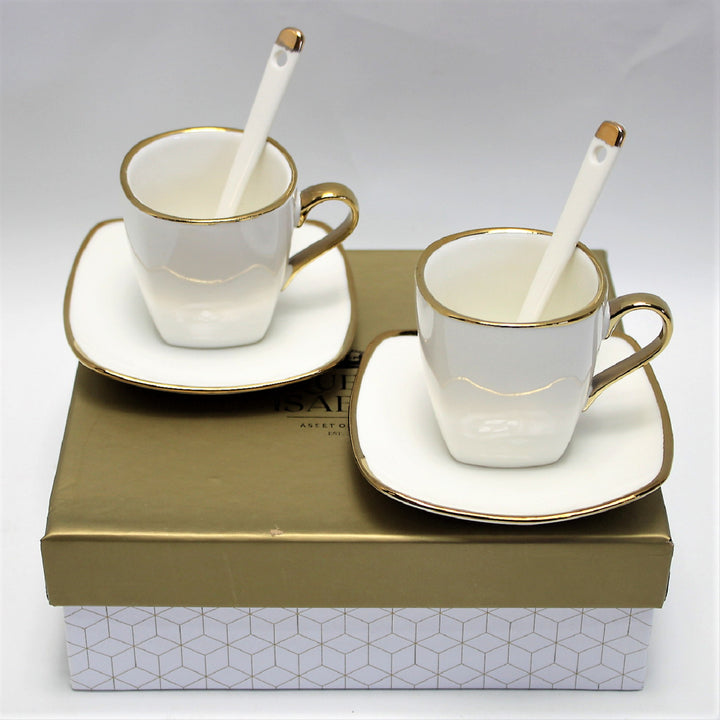 Queen Isabell W23GD06-06464 Service de tasses à expresso en porcelaine avec assiettes