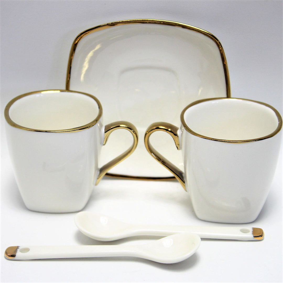 Queen Isabell W23GD06-06464 Service de tasses à expresso en porcelaine avec assiettes