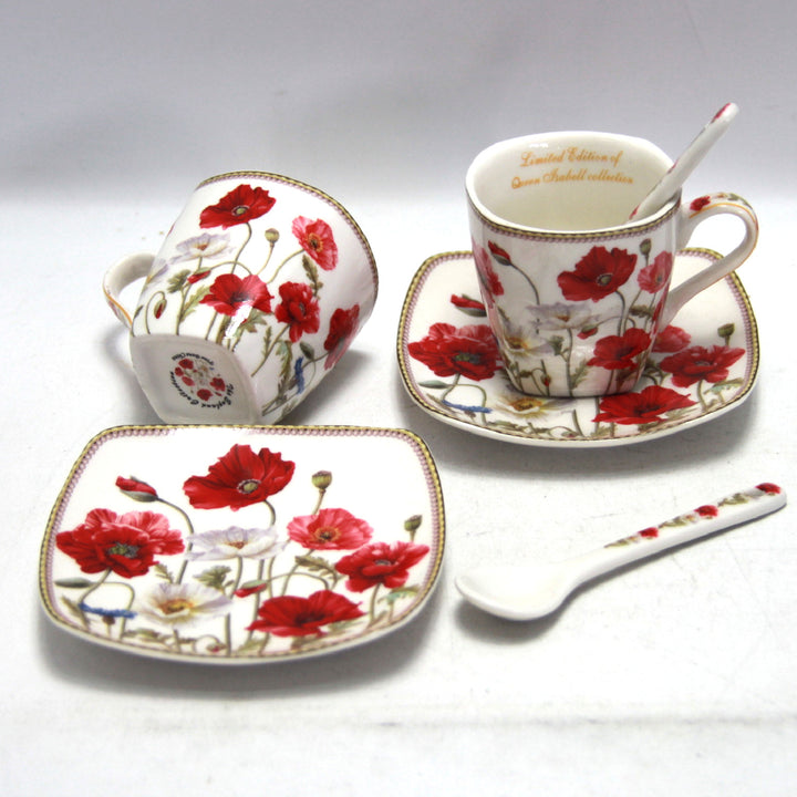 Service de tasses à expresso en porcelaine avec assiettes Queen Isabell W9PWH06-09596