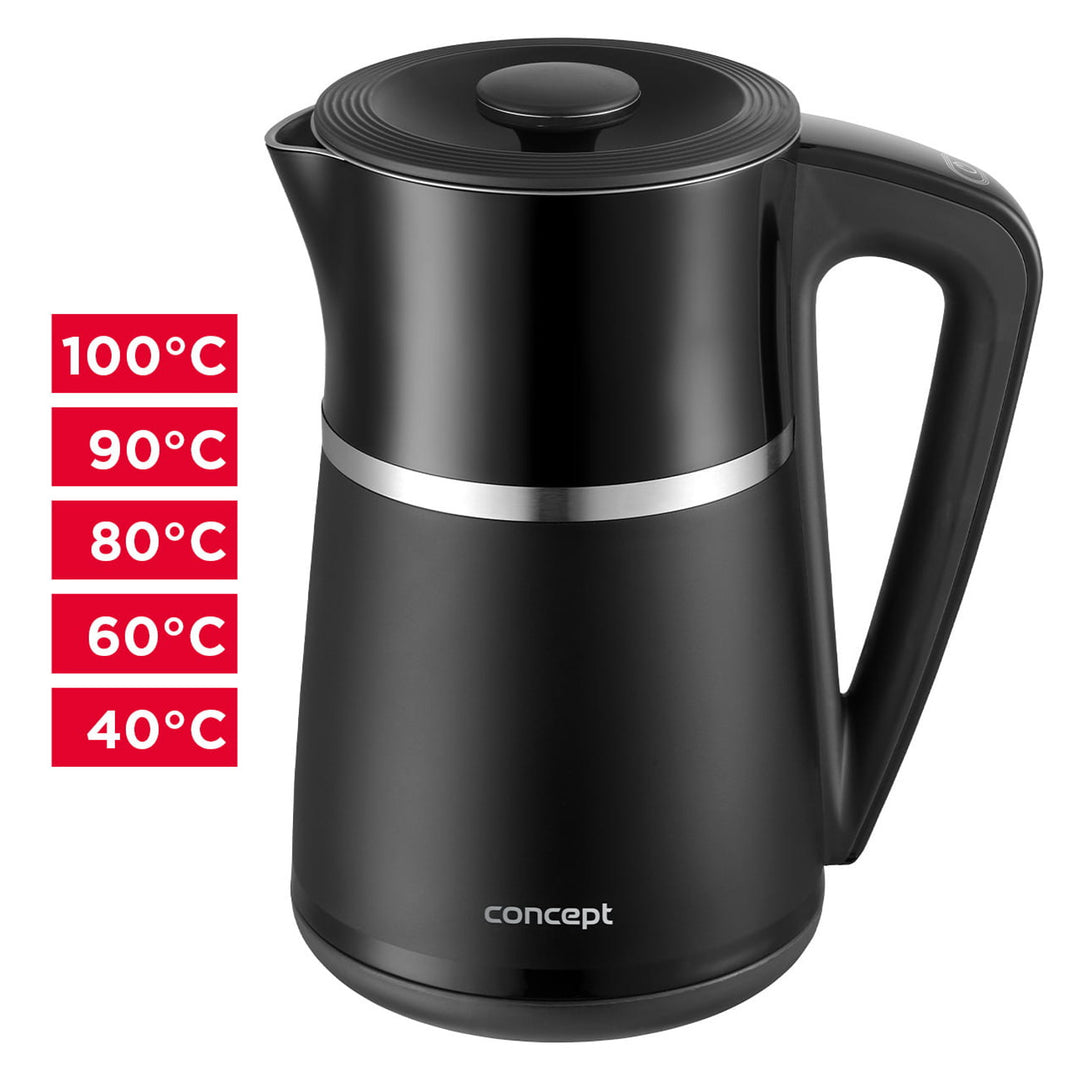 Bouilloire électrique Concept à double paroi de 1,7L avec contrôle de la température RK3100
