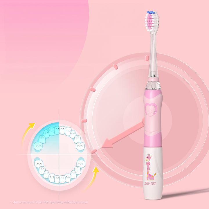 Brosse à dents sonique pour enfants SEAGO, rose, 1xAA 1,5V (non inclus), 3 embouts, SG-977 Pink