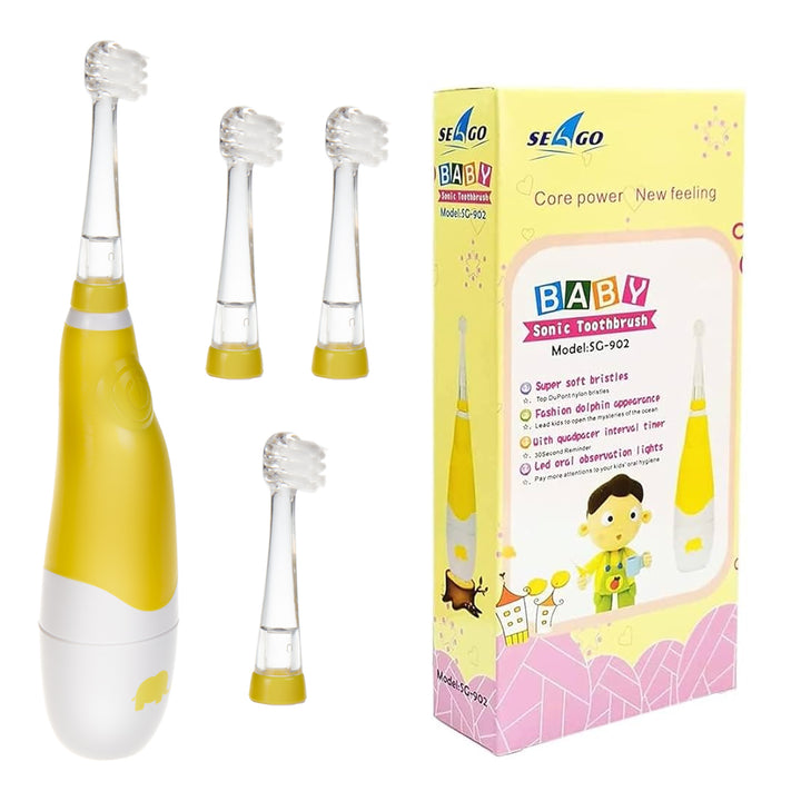 Brosse à dents sonique pour enfants SEAGO, jaune, 1xAA 1,5V (non inclus), 4 embouts, SG-902 Jaune