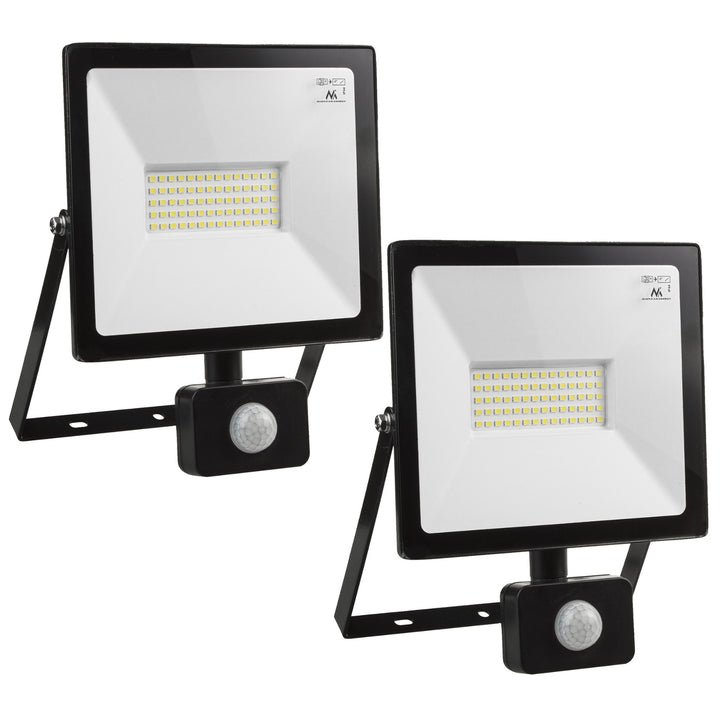 2x Projecteur LED avec détecteur de mouvement Maclean, slim 50W, 4000lm, blanc froid (6000K), IP44, MCE650 CW PIR